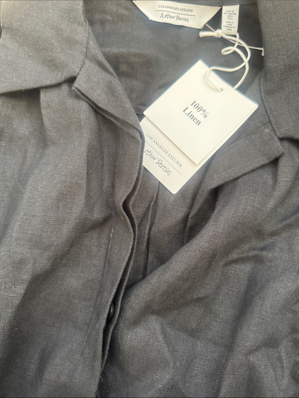 & Other Stories linen mini shirt dress black NWT Size 0 - Picture 6 of 7